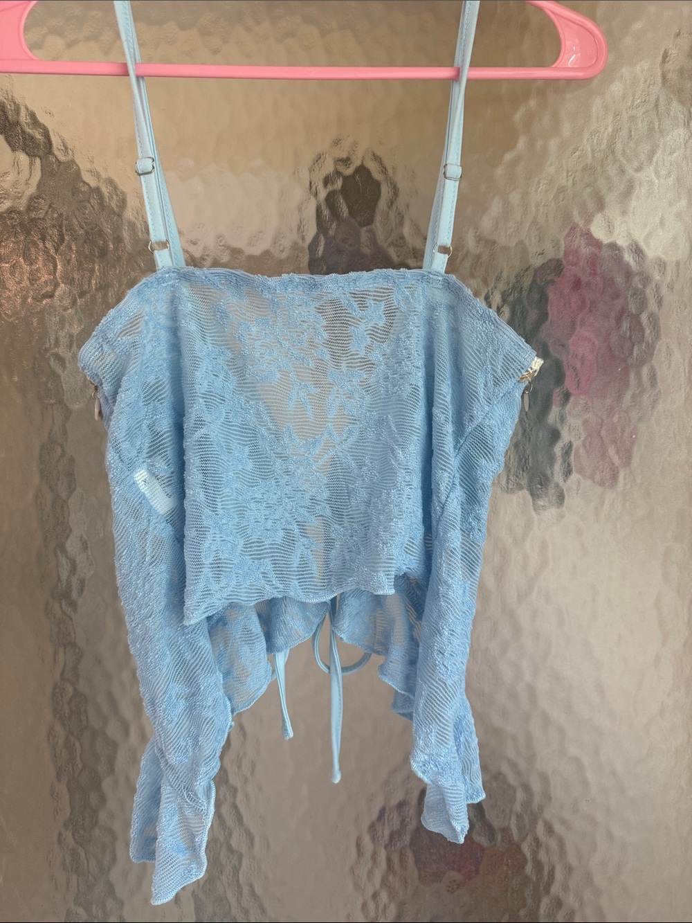 Light Blue Lace-Trim Tie-Front Cami Top - Picture 6 of 6